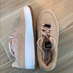 Pink suede Nike Air Force ones
